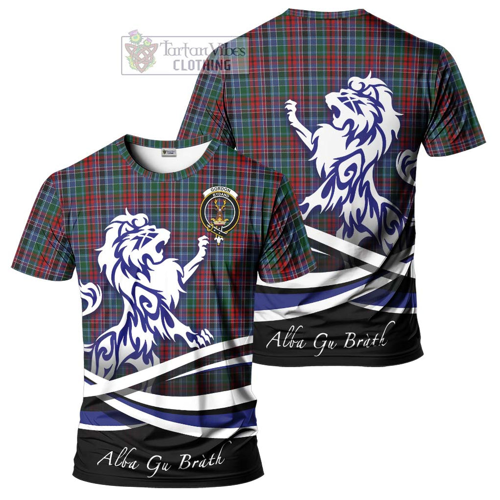 Tartan Vibes Clothing Gordon Red Tartan Cotton T-shirt with Alba Gu Brath Regal Lion Emblem