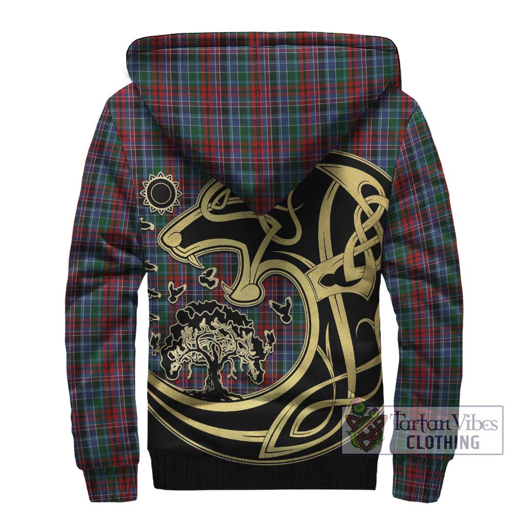 Gordon Red Tartan Sherpa Hoodie with Family Crest Celtic Wolf Style - Tartan Vibes Clothing