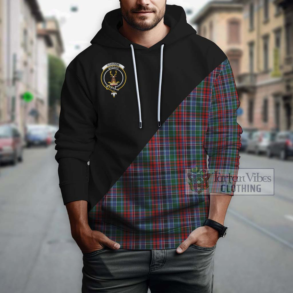 Gordon Red Tartan Hoodie with Family Crest and Military Logo Style - Tartanvibesclothing Shop