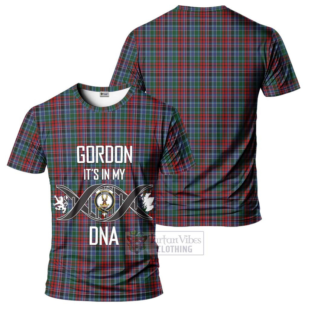 Gordon Red Tartan T-Shirt with Family Crest DNA In Me Style - Tartan Vibes Clothing