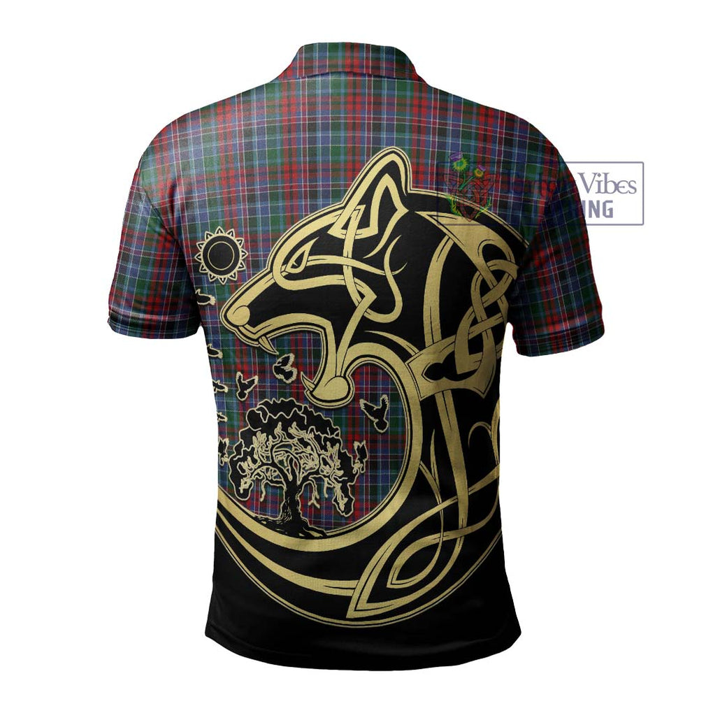 Gordon Red Tartan Polo Shirt with Family Crest Celtic Wolf Style - Tartanvibesclothing Shop