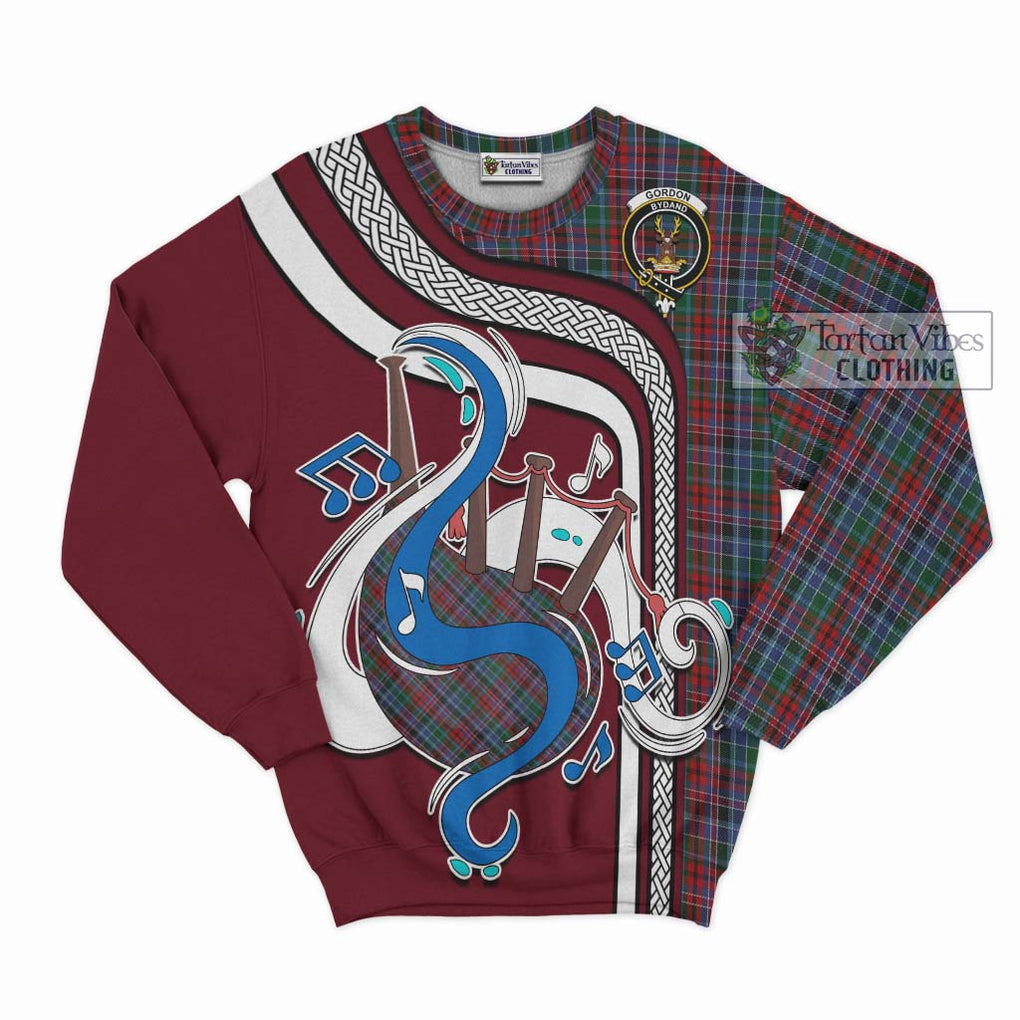 Tartan Vibes Clothing Gordon Red Tartan Sweatshirt with Epic Bagpipe Style