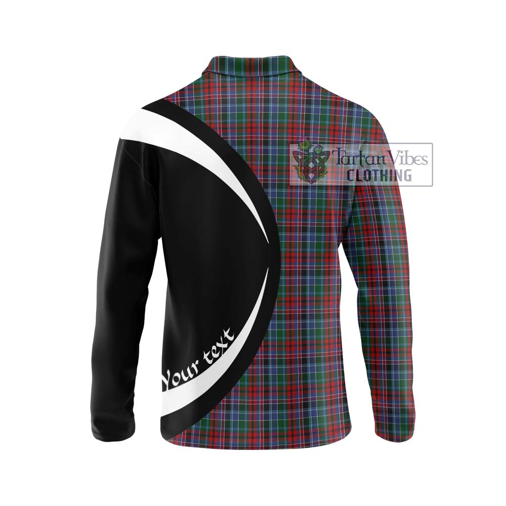 Gordon Red Tartan Long Sleeve Polo Shirt with Family Crest Circle Style - Tartan Vibes Clothing