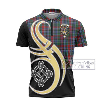 Gordon Red Tartan Zipper Polo Shirt with Family Crest and Celtic Symbol Style