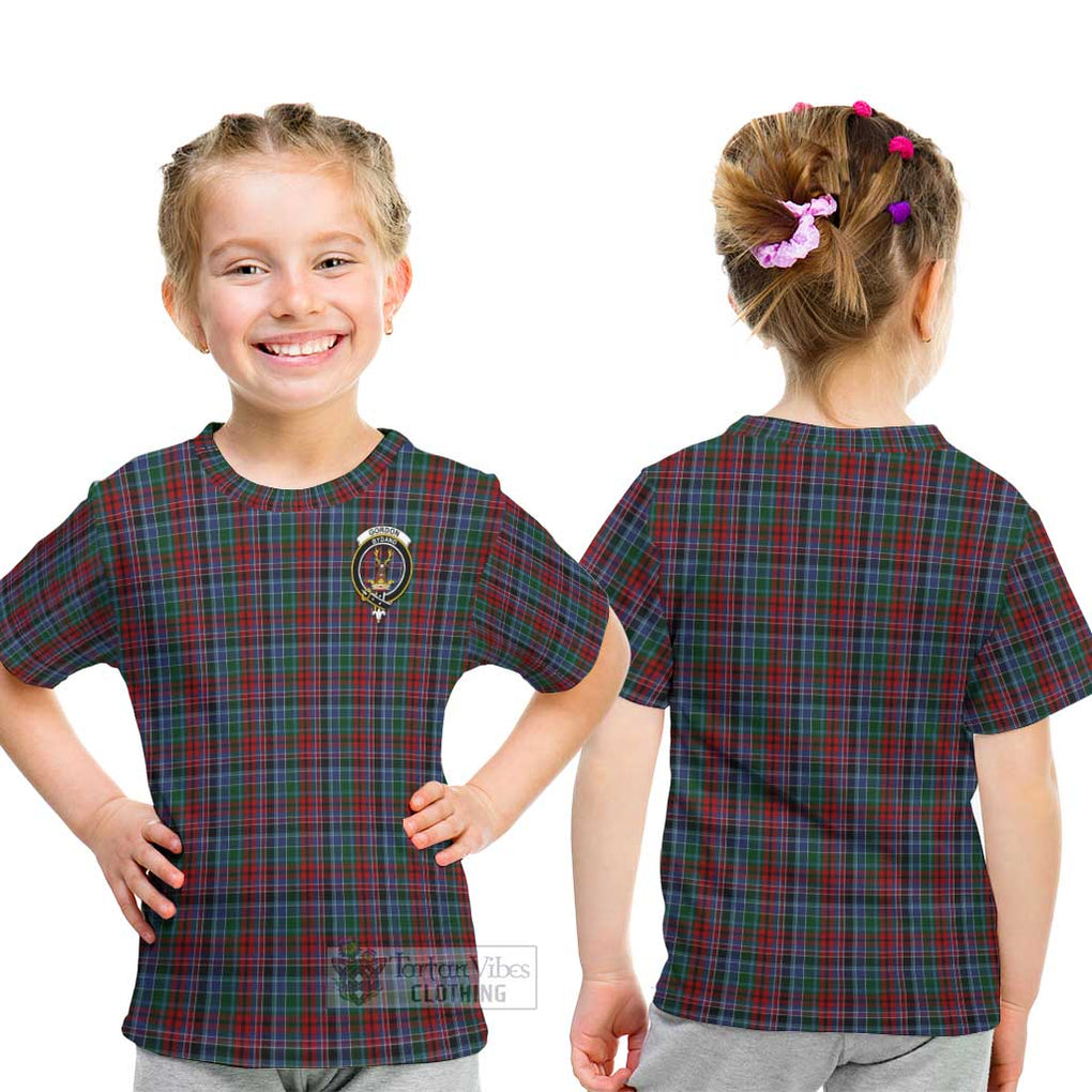 Gordon Red Tartan Kid T-Shirt with Family Crest - Tartanvibesclothing Shop