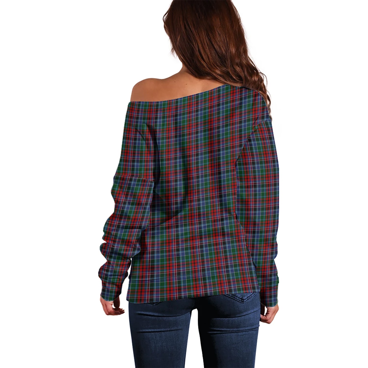 Gordon Red Tartan Off Shoulder Women Sweater with Family Crest - Tartanvibesclothing