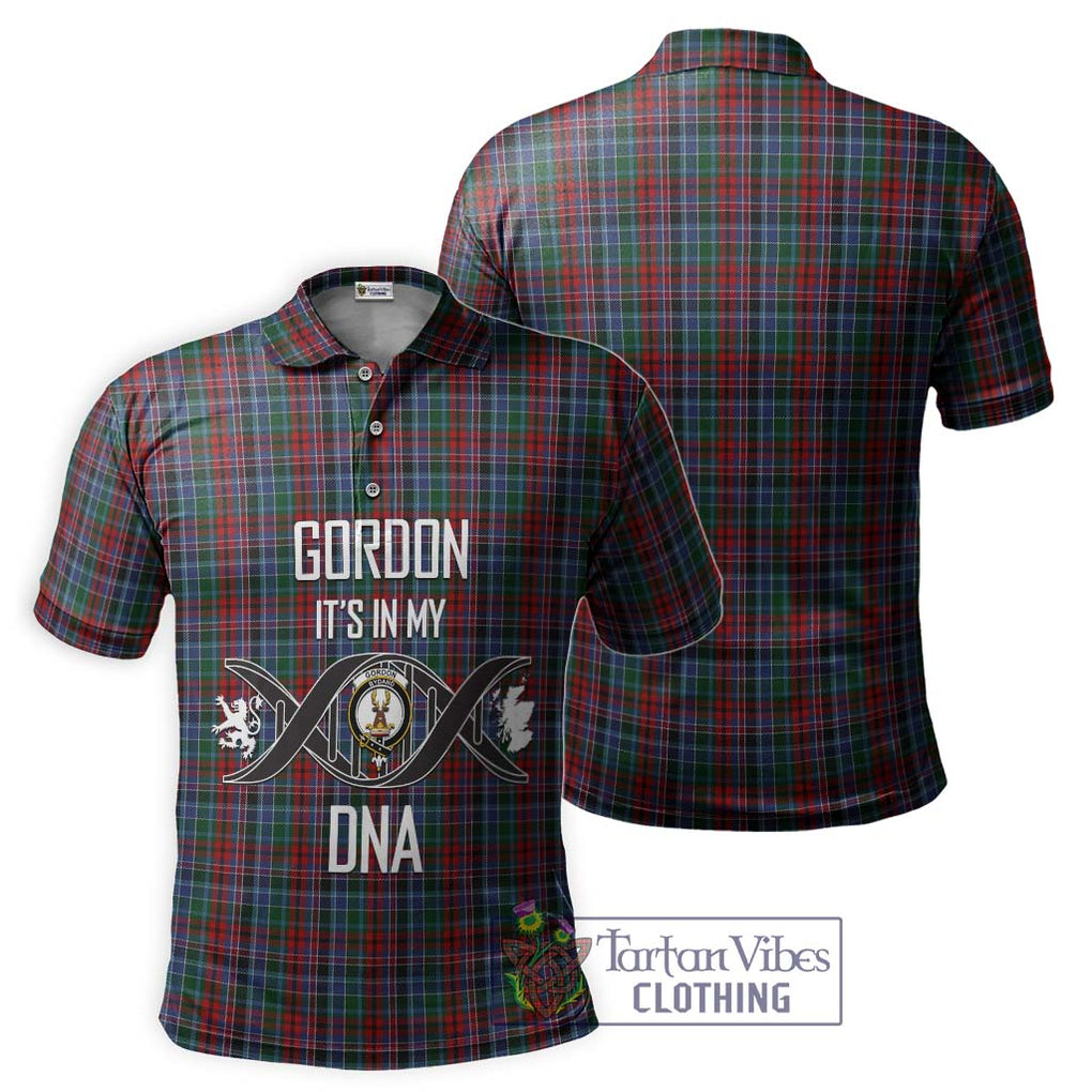 Gordon Red Tartan Polo Shirt with Family Crest DNA In Me Style - Tartanvibesclothing Shop