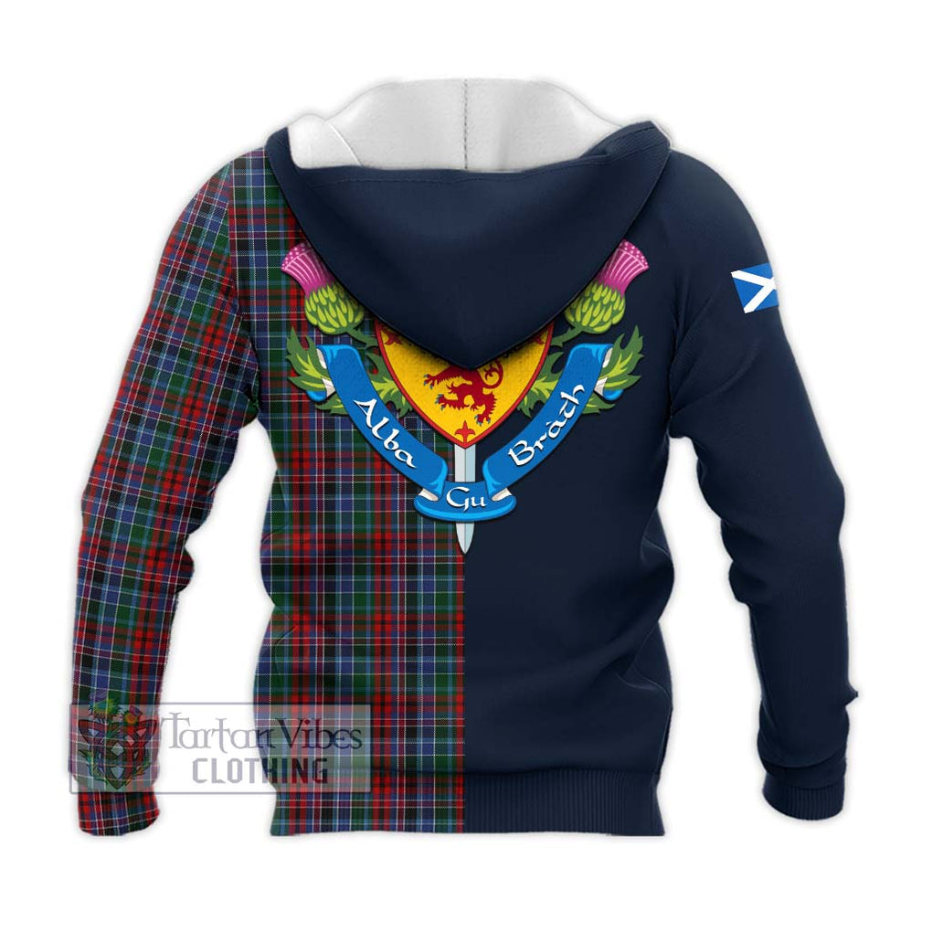 Tartan Vibes Clothing Gordon Red Tartan Knitted Hoodie with Scottish Lion Royal Arm Half Style