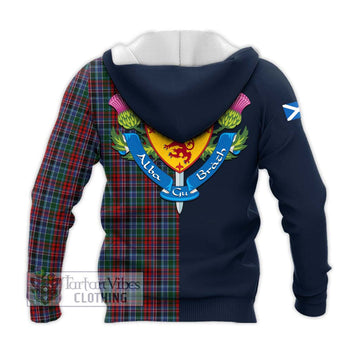 Gordon Red Tartan Knitted Hoodie Alba with Scottish Lion Royal Arm Half Style