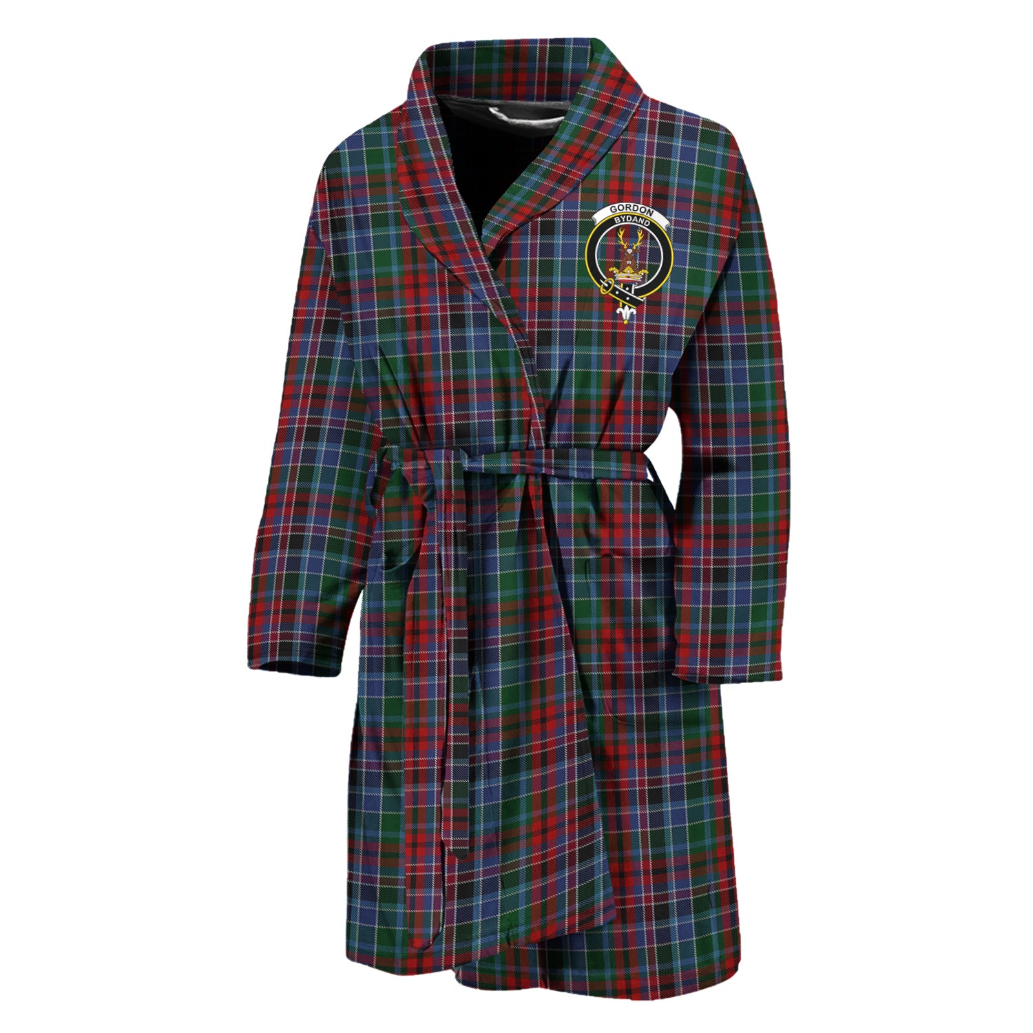 Gordon Red Tartan Bathrobe with Family Crest Unisex M - Tartan Vibes Clothing