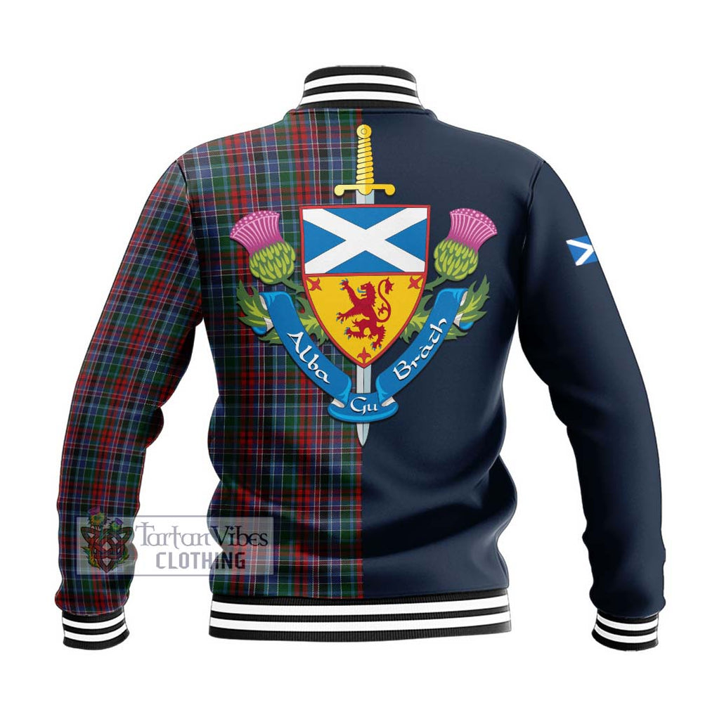 Tartan Vibes Clothing Gordon Red Tartan Baseball Jacket with Scottish Lion Royal Arm Half Style