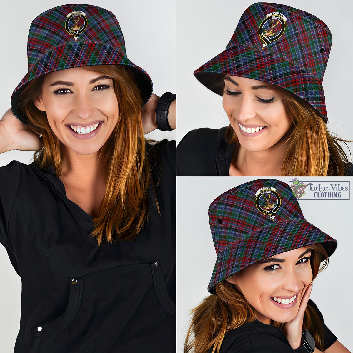 Tartan Vibes Clothing Gordon Red Tartan Bucket Hat with Family Crest