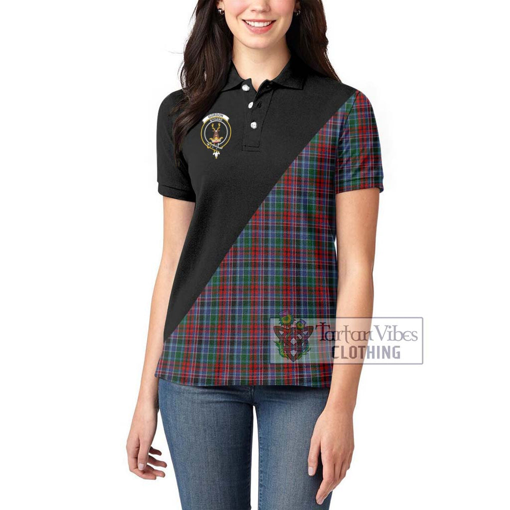 Gordon Red Tartan Women's Polo Shirt with Family Crest and Military Logo Style - Tartanvibesclothing Shop