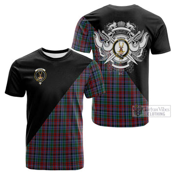 Gordon Red Tartan Cotton T-shirt with Family Crest and Military Logo Style