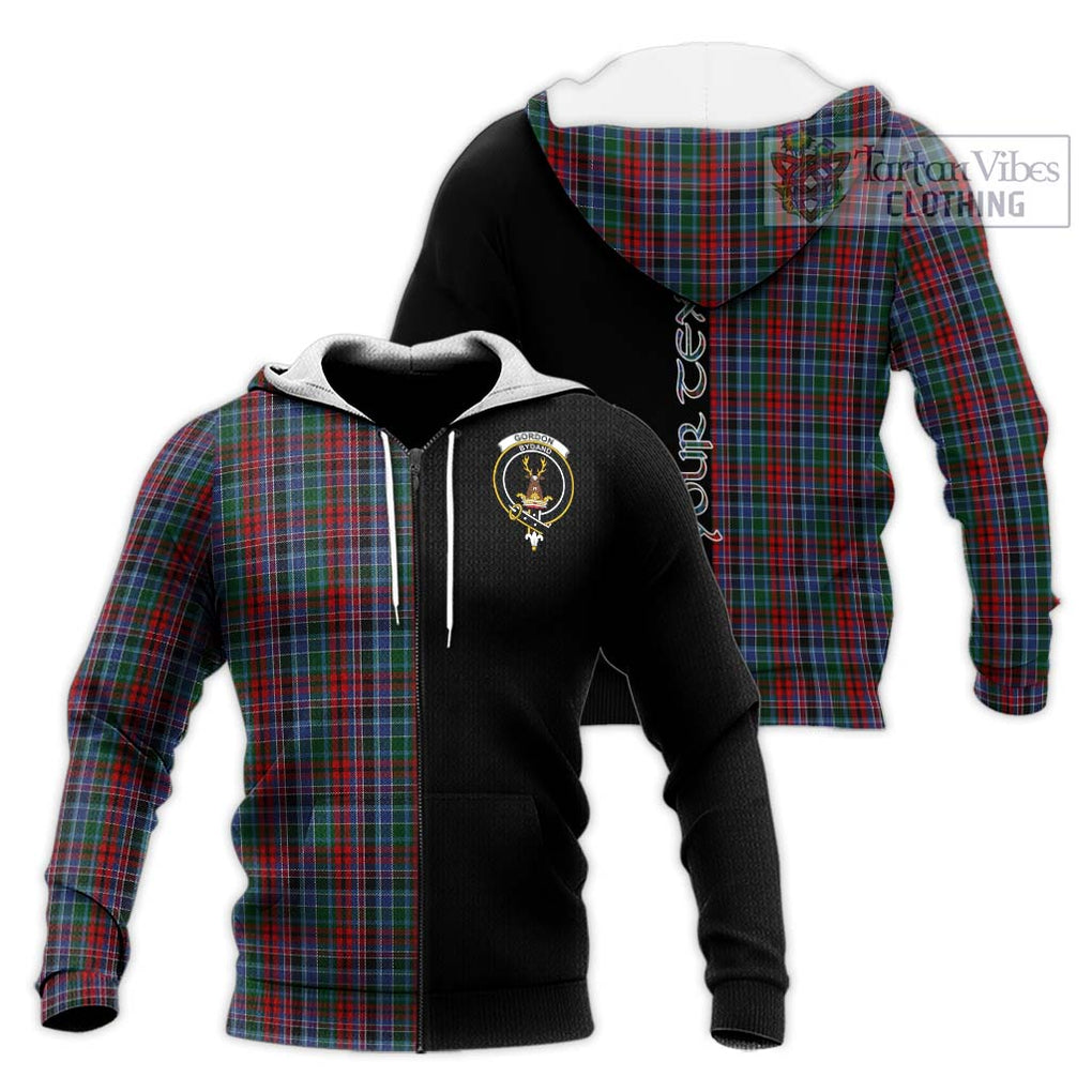 Gordon Red Tartan Knitted Hoodie with Family Crest and Half Of Me Style Unisex Knitted Zip Hoodie - Tartanvibesclothing Shop