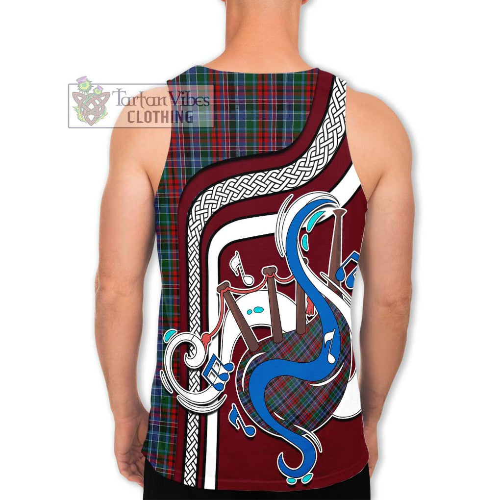 Gordon Red Tartan Men's Tank Top with Epic Bagpipe Style - Tartanvibesclothing Shop