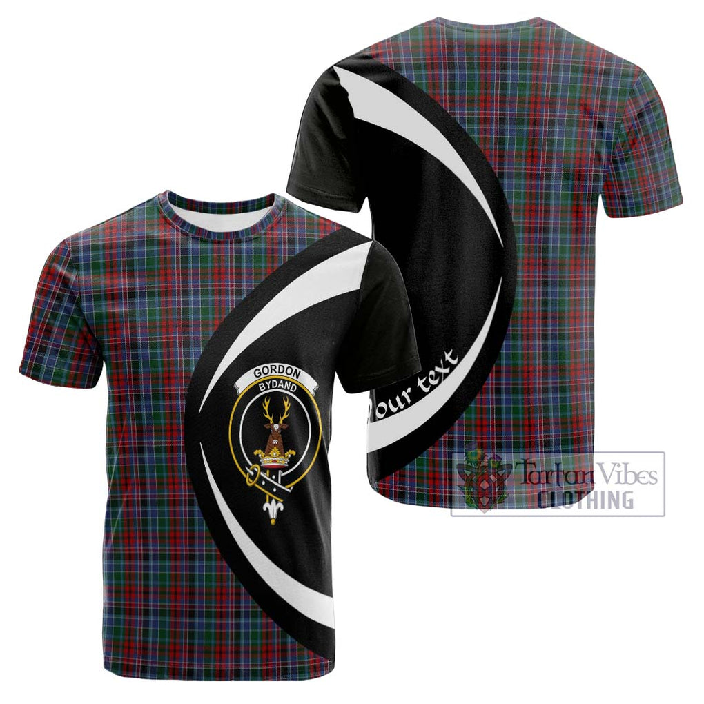 Tartan Vibes Clothing Gordon Red Tartan Cotton T-shirt with Family Crest Circle Style