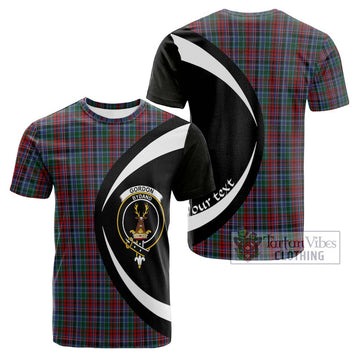 Gordon Red Tartan Cotton T-shirt with Family Crest Circle Style