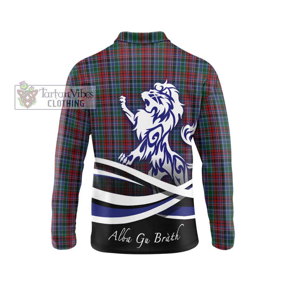 Gordon Red Tartan Long Sleeve Polo Shirt with Alba Gu Brath Regal Lion Emblem - Tartanvibesclothing Shop