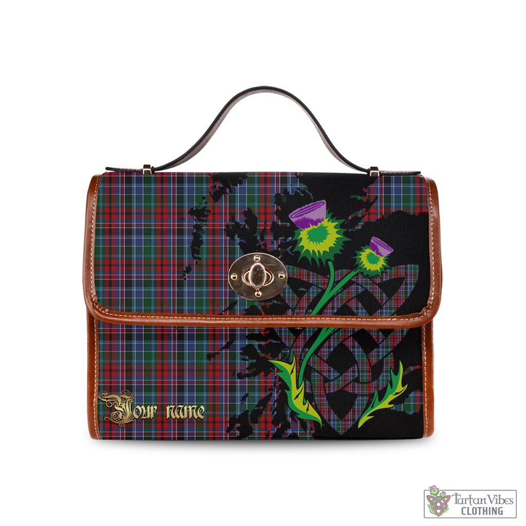 Tartan Vibes Clothing Gordon Red Tartan Waterproof Canvas Bag with Scotland Map and Thistle Celtic Accents