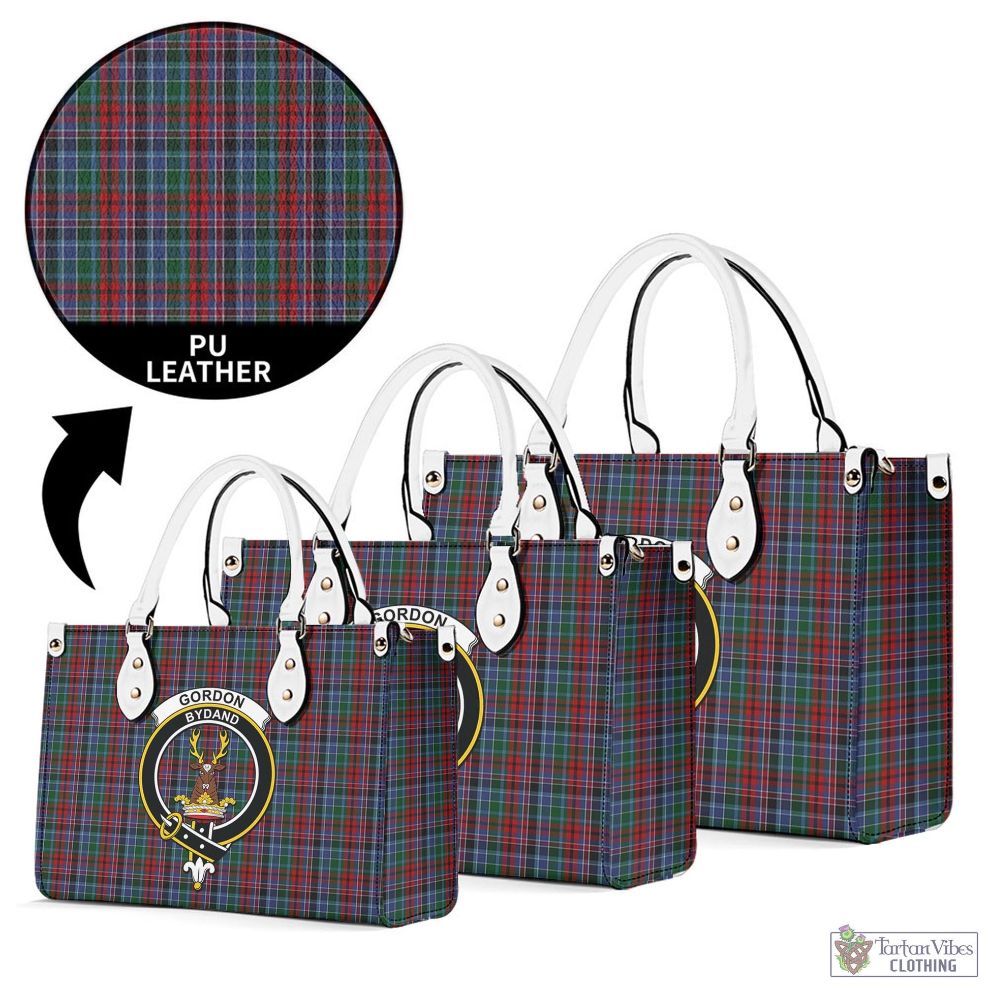 Tartan Vibes Clothing Gordon Red Tartan Luxury Leather Handbags with Family Crest