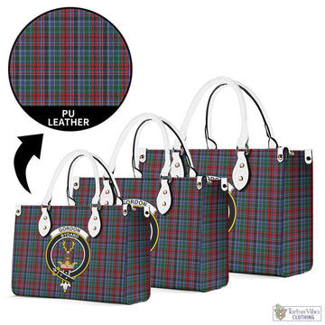 Gordon Red Tartan Luxury Leather Handbags with Family Crest