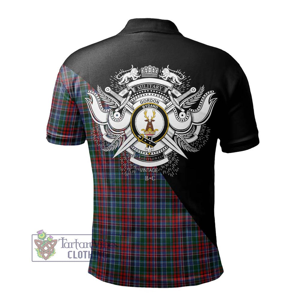 Gordon Red Tartan Polo Shirt with Family Crest and Military Logo Style - Tartanvibesclothing Shop