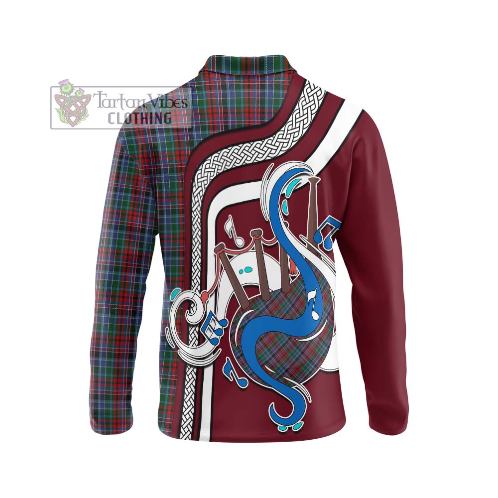 Tartan Vibes Clothing Gordon Red Tartan Long Sleeve Polo Shirt with Epic Bagpipe Style