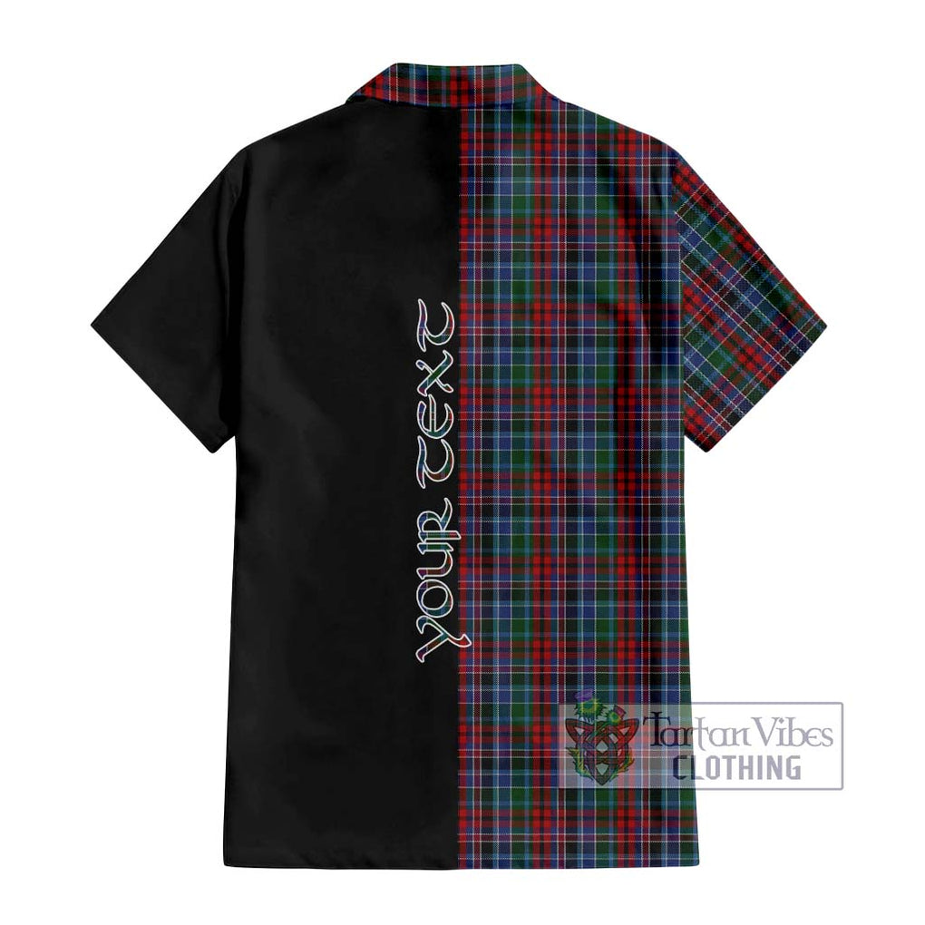 Gordon Red Tartan Short Sleeve Button Shirt with Family Crest and Half Of Me Style - Tartanvibesclothing Shop