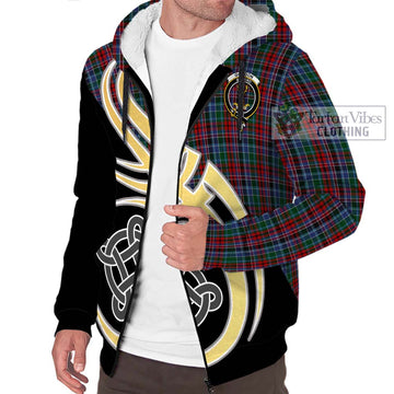 Gordon Red Tartan Sherpa Hoodie with Family Crest and Celtic Symbol Style