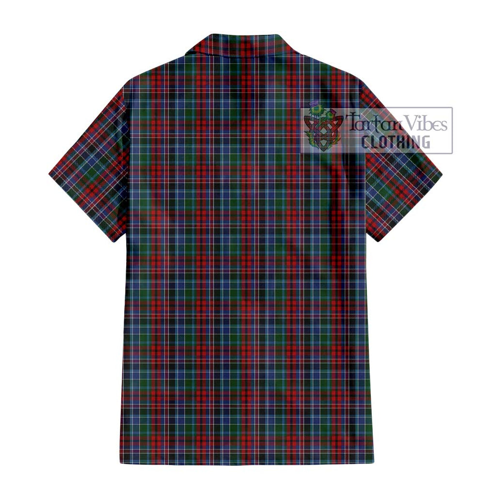 Gordon Red Tartan Short Sleeve Button Shirt with Family Crest DNA In Me Style - Tartanvibesclothing Shop