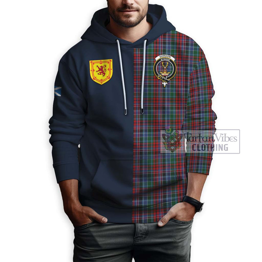 Tartan Vibes Clothing Gordon Red Tartan Hoodie with Scottish Lion Royal Arm Half Style