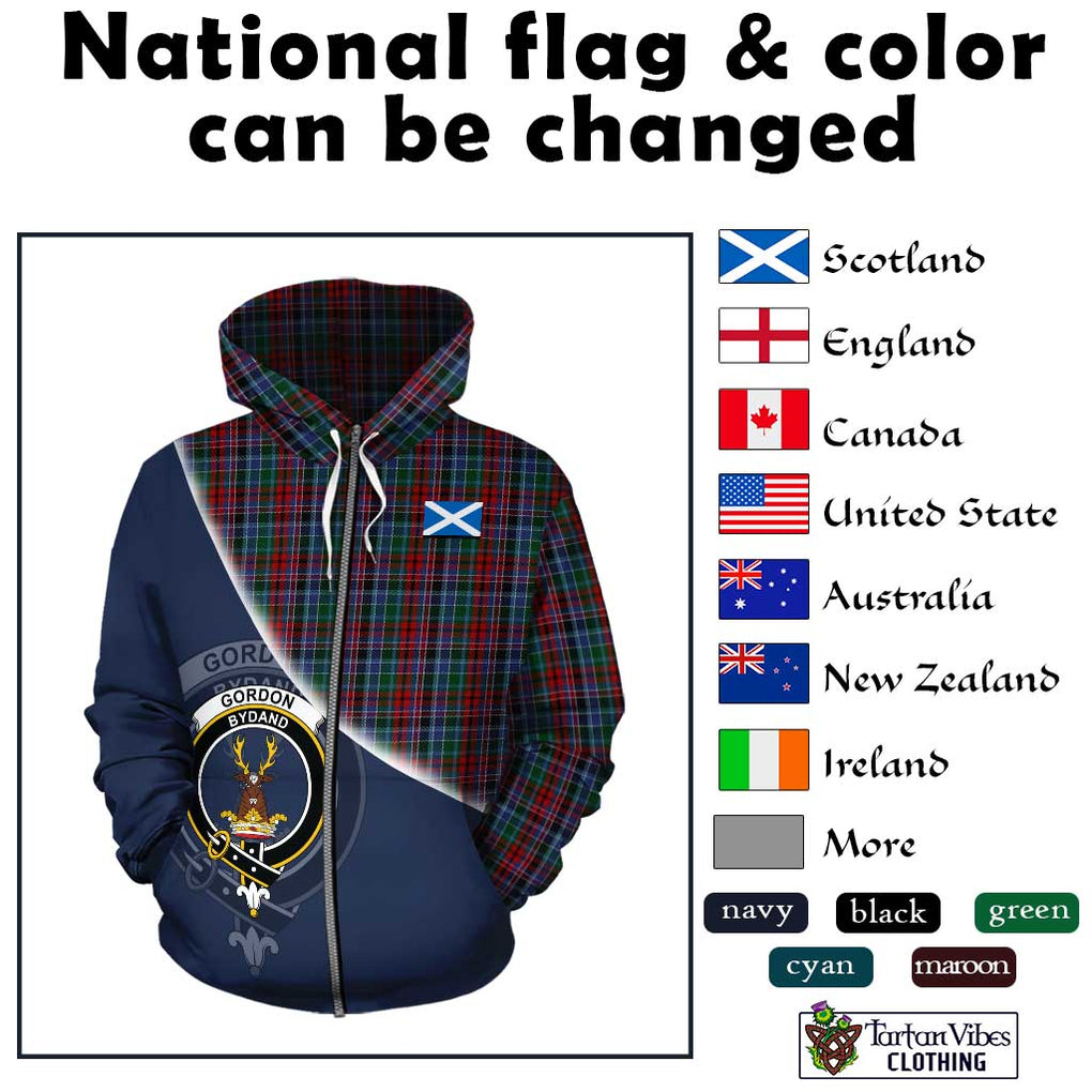 Gordon Red Tartan Hoodie with Personalised National Flag and Family Crest Half Style - Tartanvibesclothing Shop