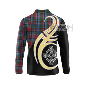 Gordon Red Tartan Long Sleeve Polo Shirt with Family Crest and Celtic Symbol Style