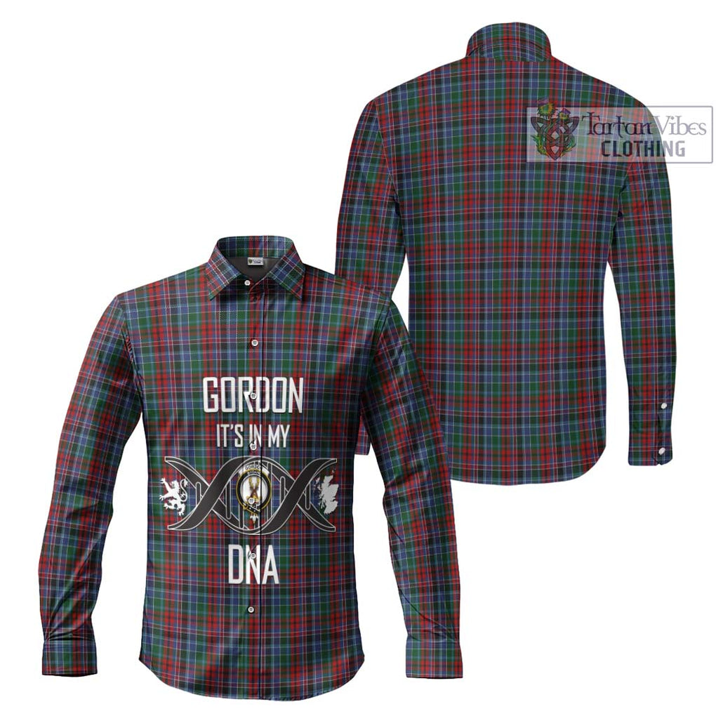 Gordon Red Tartan Long Sleeve Button Shirt with Family Crest DNA In Me Style Men's Shirt - Tartanvibesclothing Shop