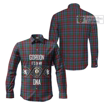 Gordon Red Tartan Long Sleeve Button Shirt with Family Crest DNA In Me Style