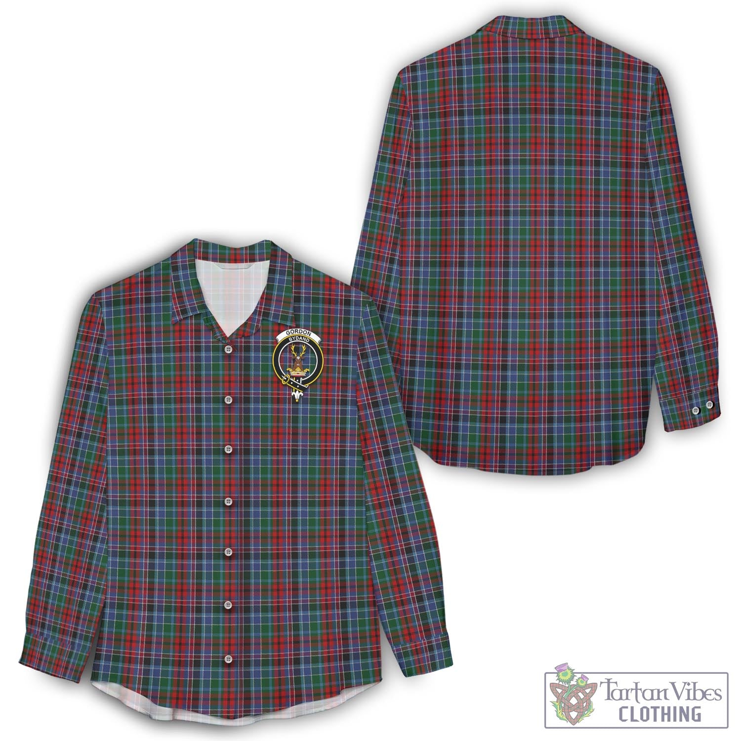 Tartan Vibes Clothing Gordon Red Tartan Womens Casual Shirt with Family Crest