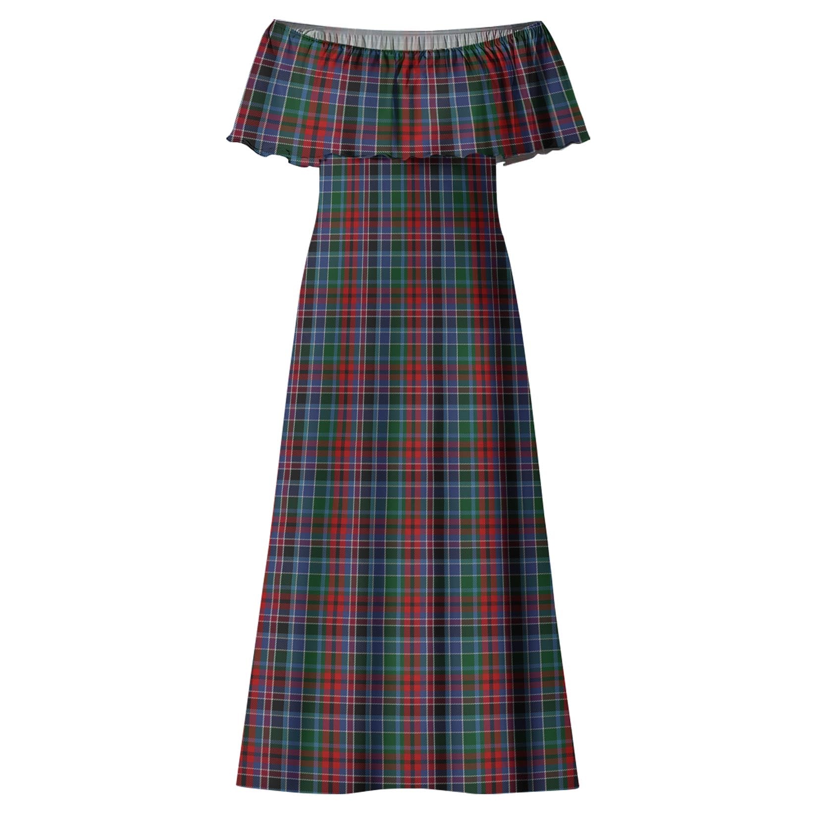 Gordon Red Tartan Off Shoulder Long Dress - Tartanvibesclothing