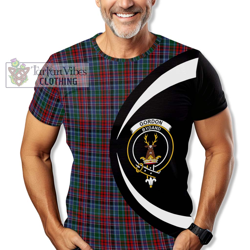 Tartan Vibes Clothing Gordon Red Tartan T-Shirt with Family Crest Circle Style