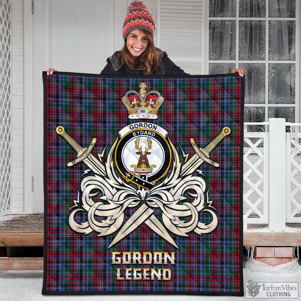 Tartan Vibes Clothing Gordon Red Tartan Quilt with Clan Crest and the Golden Sword of Courageous Legacy