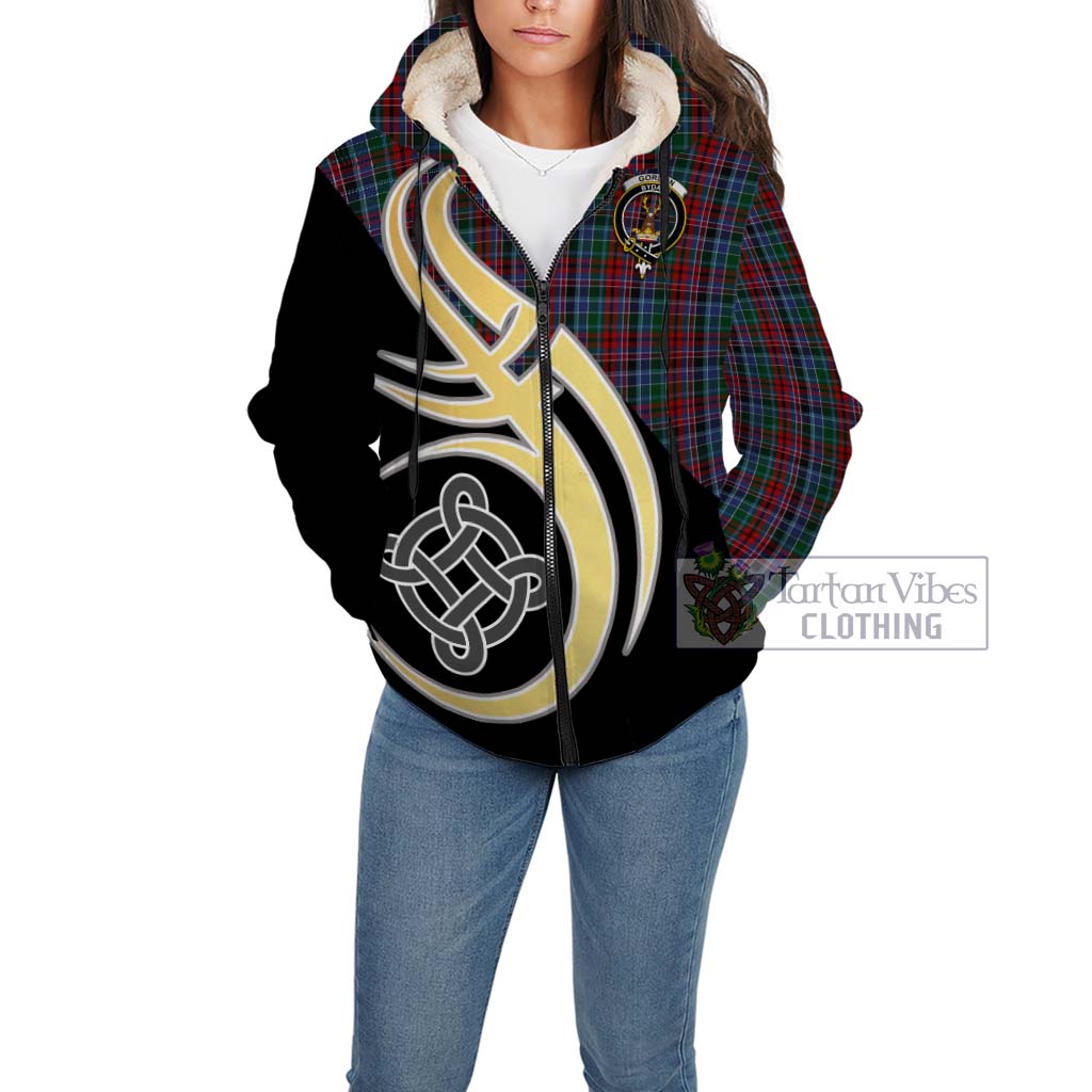 Gordon Red Tartan Sherpa Hoodie with Family Crest and Celtic Symbol Style Unisex - Tartan Vibes Clothing