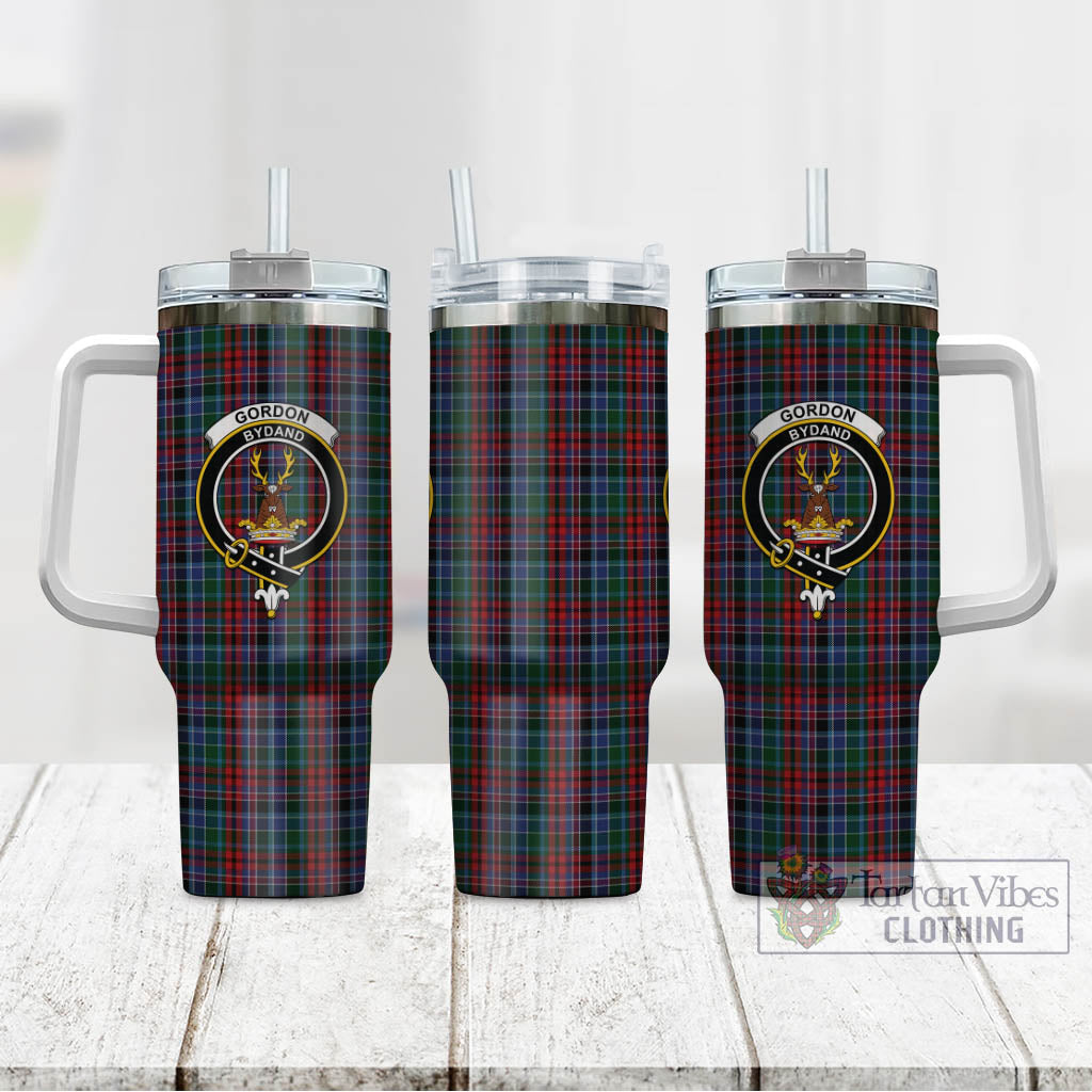 Tartan Vibes Clothing Gordon Red Tartan and Family Crest Tumbler with Handle