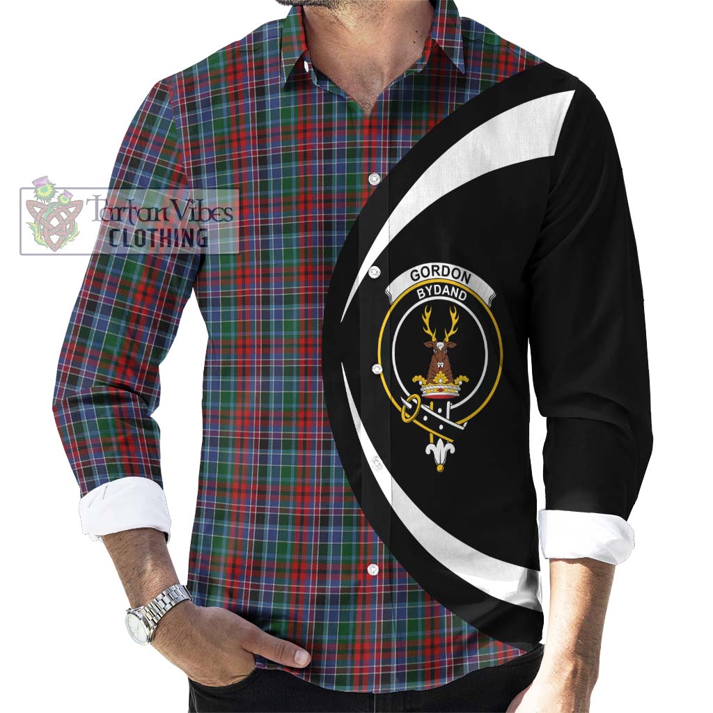 Gordon Red Tartan Long Sleeve Button Up with Family Crest Circle Style - Tartan Vibes Clothing