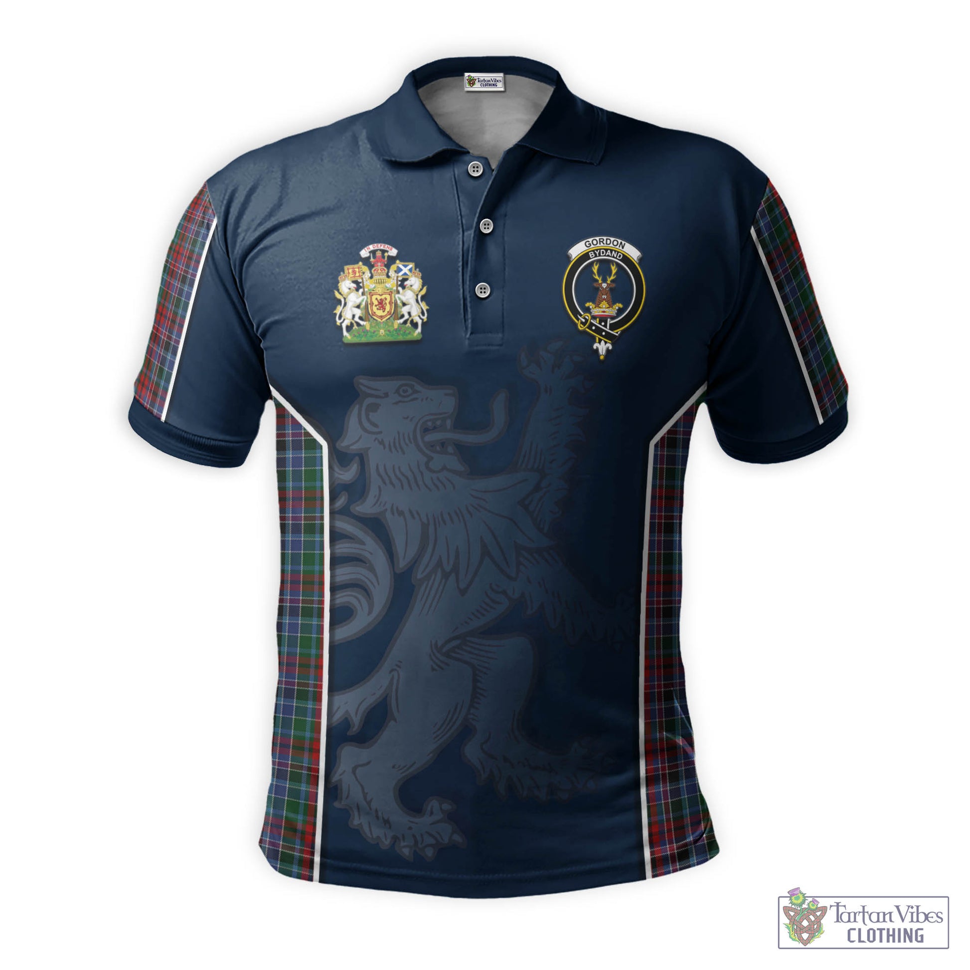 Tartan Vibes Clothing Gordon Red Tartan Men's Polo Shirt with Family Crest and Lion Rampant Vibes Sport Style