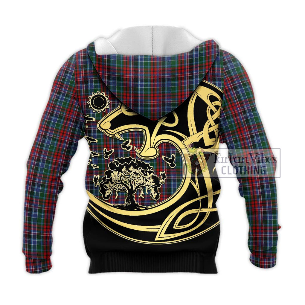 Gordon Red Tartan Knitted Hoodie with Family Crest Celtic Wolf Style - Tartan Vibes Clothing