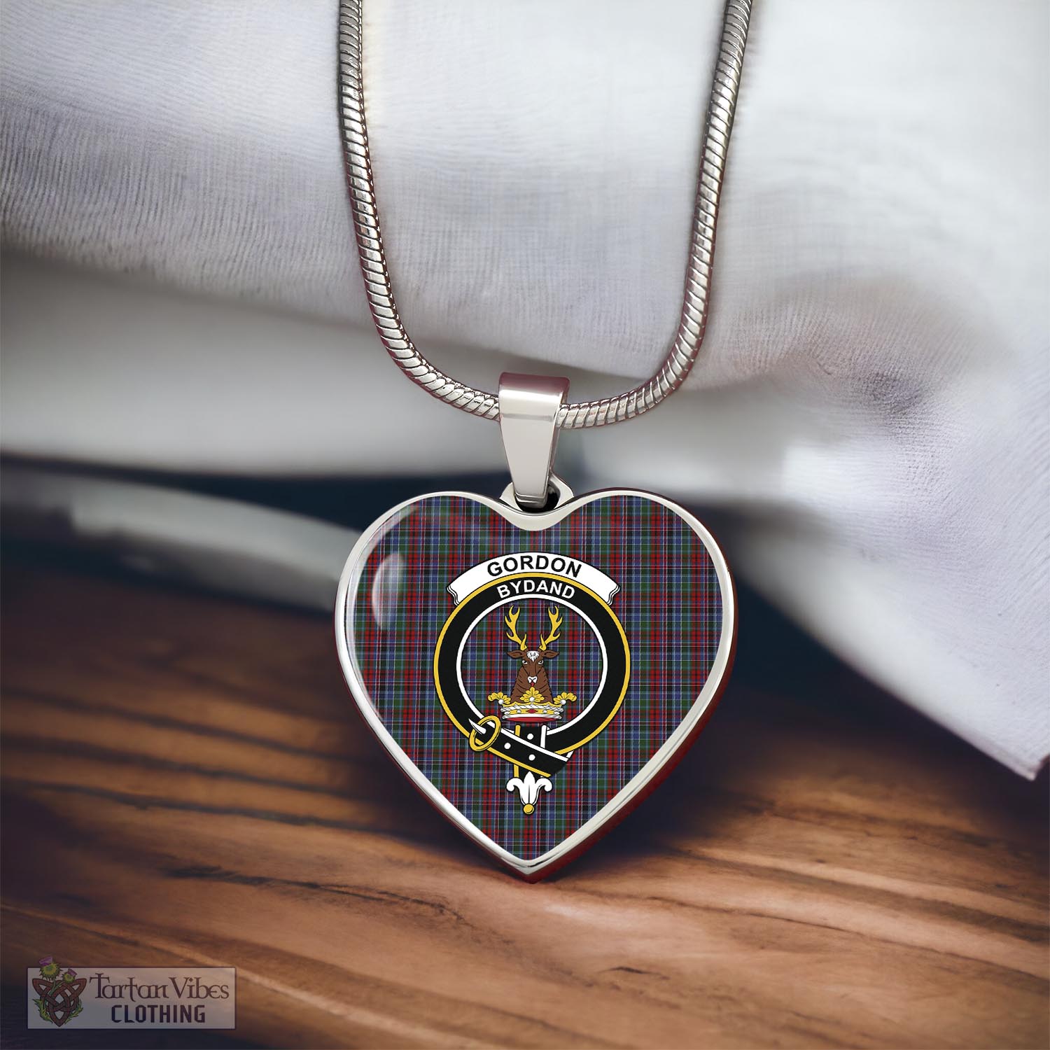 Tartan Vibes Clothing Gordon Red Tartan Heart Necklace with Family Crest