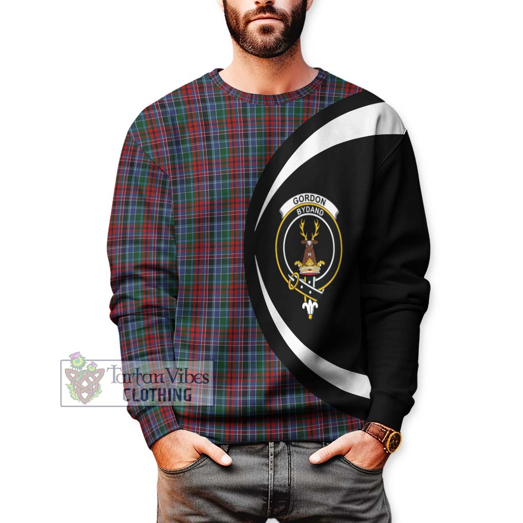 Gordon Red Tartan Sweatshirt with Family Crest Circle Style - Tartan Vibes Clothing