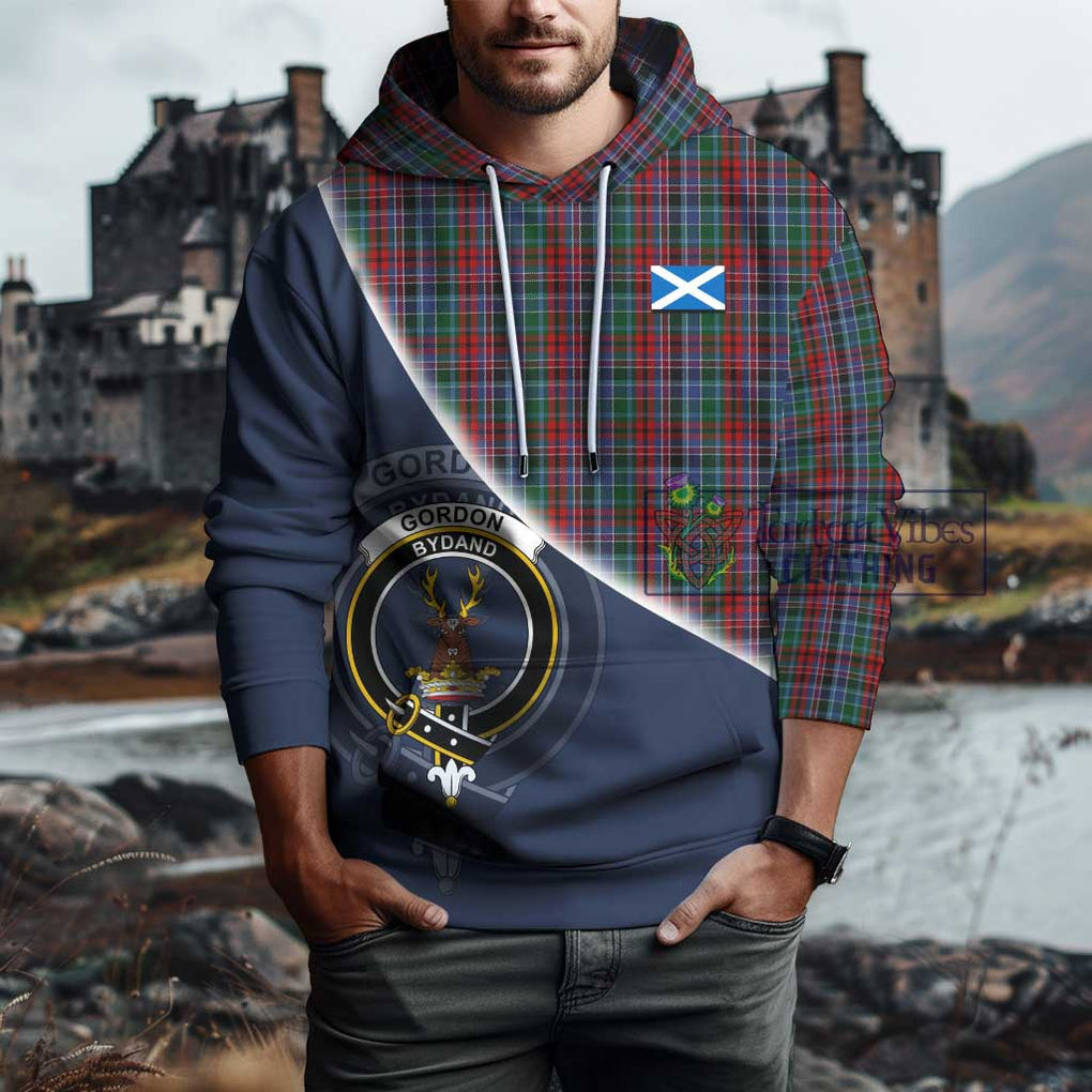 Gordon Red Tartan Hoodie with Personalised National Flag and Family Crest Half Style - Tartanvibesclothing Shop