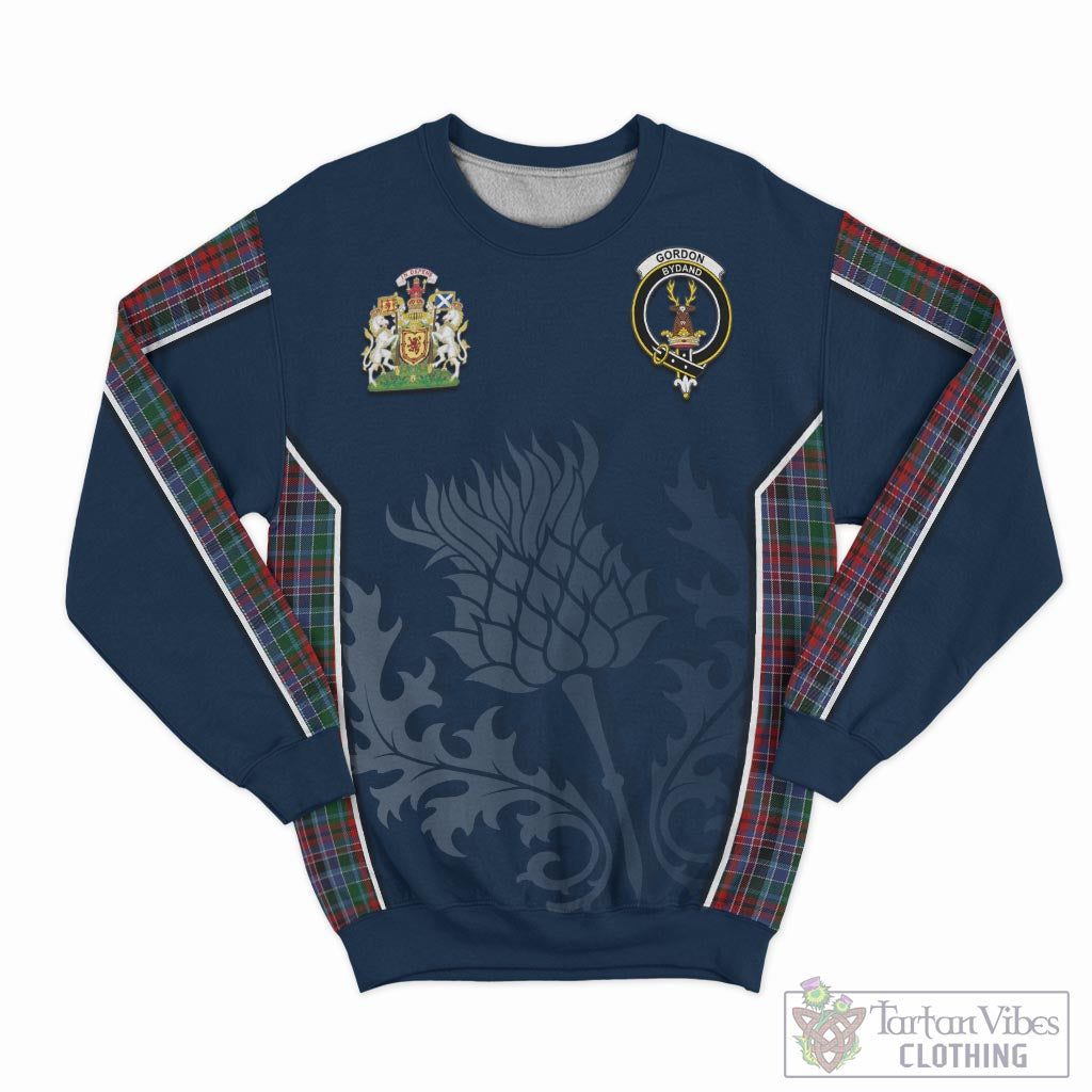 Tartan Vibes Clothing Gordon Red Tartan Sweatshirt with Family Crest and Scottish Thistle Vibes Sport Style