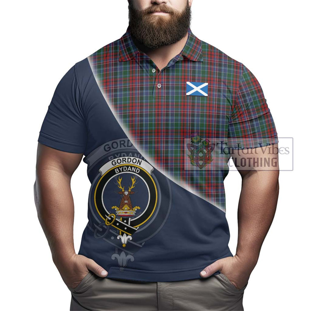 Gordon Red Tartan Polo Shirt with Personalised National Flag and Family Crest Half Style - Tartanvibesclothing Shop